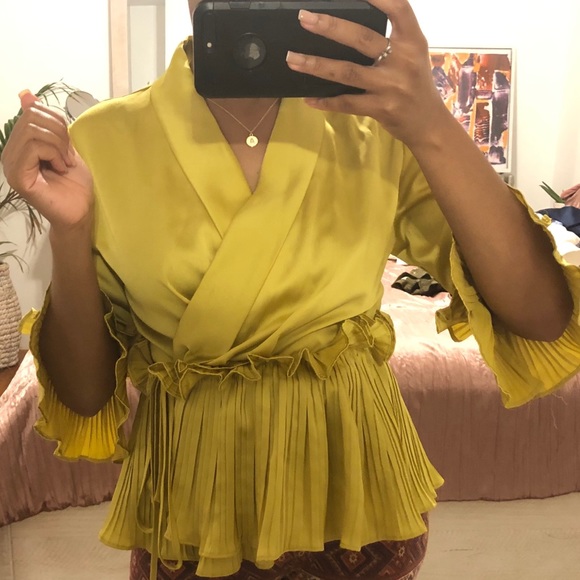Canary Yellow Satin Blouse - Picture 3 of 4